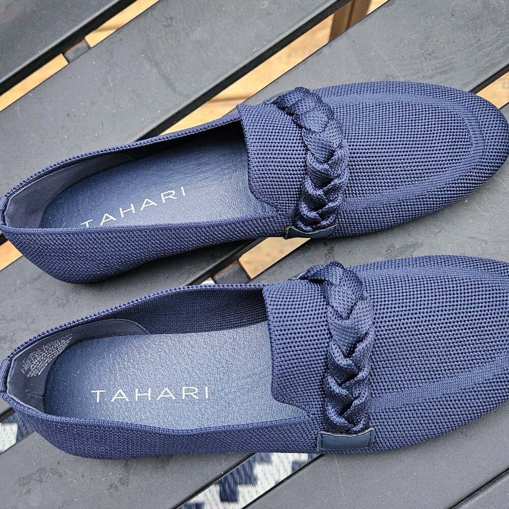 BRAND NEW TAHARI Andalusia Navy Vegan Textile Flats Loafers Shoes Sz 6 NWOT